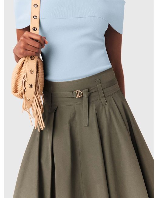 Maje White Cotton Pleated Maxi Skirt