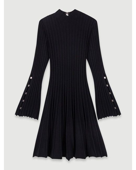 Maje Blue High-Neck Short Skater Dress