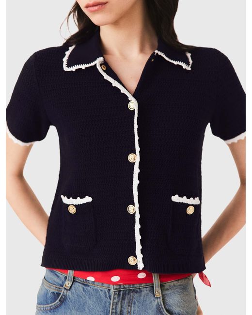 Maje Blue Cardigan With Crochet Trim