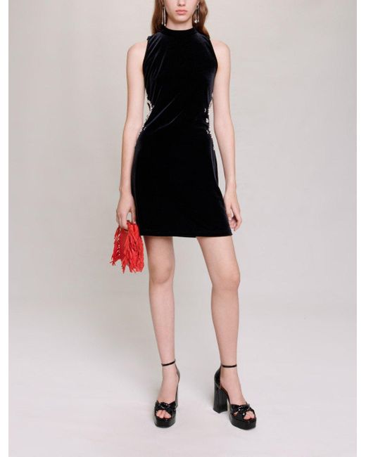 Maje Black Kurzes Samtkleid Mit Strass