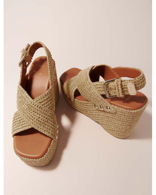 Maje Natural Wedge Sandals With Raffia Effect