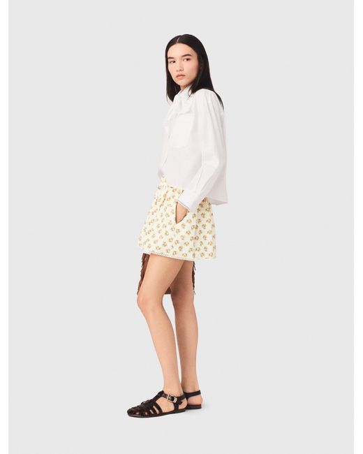 Maje White Printed Skirt With Rickrack Trim