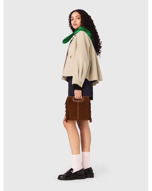 Maje Brown Topstitched Suede M Bag
