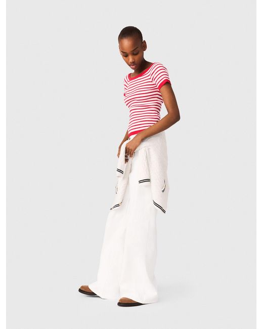 Maje White Striped Knit Top With Boat Neck