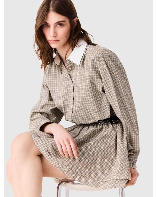 Maje White Short Rhinestone Checked Dress