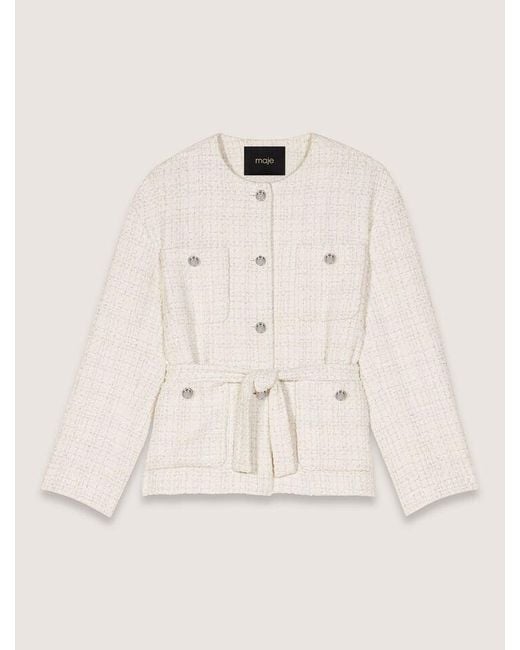 Maje Natural Belted Tweed Jacket