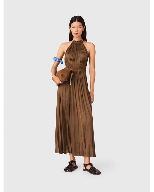 Maje Natural Pleated Maxi Dress
