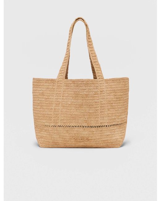 Maje Natural Crocheted Raffia Tote Bag