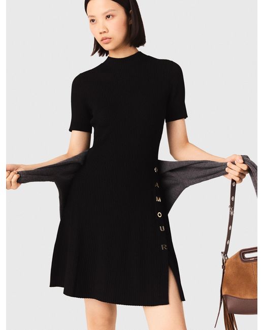 Maje Black Short Knit Button Dress
