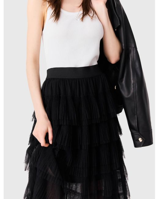 Maje Natural Tulle Midi Skirt