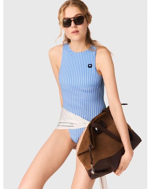 Maje White Striped Bodysuit
