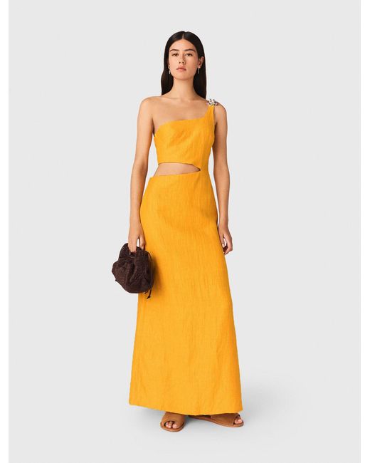 Maje Metallic Asymmetrical Linen-Blend Dress