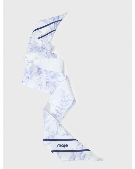 Maje White Floral Print Silk Scarf