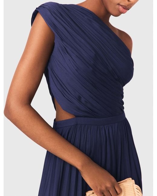 Maje Blue Asymmetrical Pleated Maxi Dress