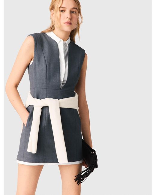 Maje White Layered-Effect Tailored Dress