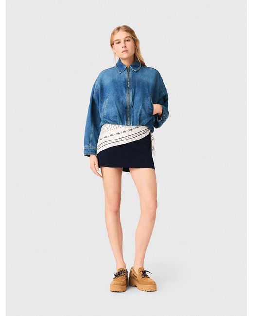 Maje Blue Denim Bomber Jacket