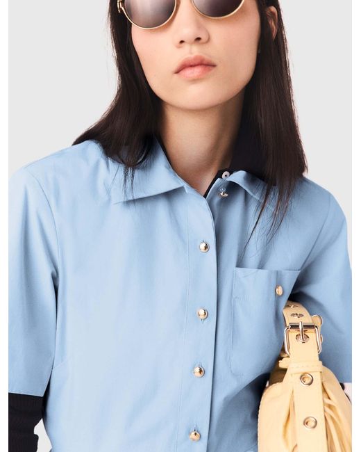 Maje Blue Flared Shirt Dress
