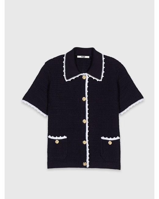 Maje Blue Cardigan With Crochet Trim