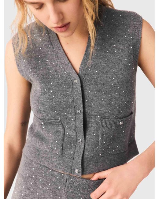Maje White Rhinestone Knit Top