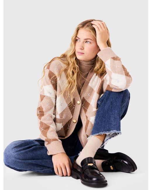 Maje Blue Rhinestone Argyle Cardigan