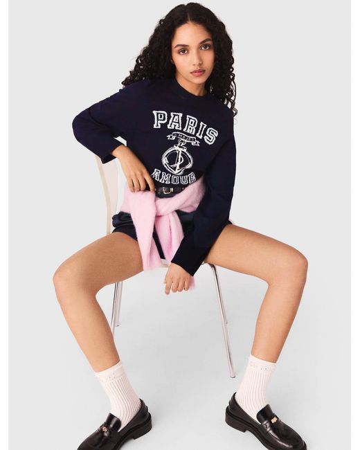 Maje White Round-Neck Slogan Jumper