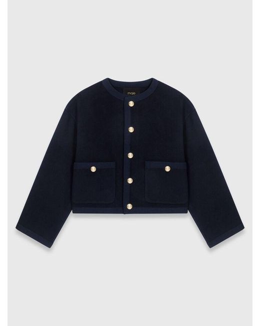 Maje Blue Double-Faced Jacket, Braided Trim