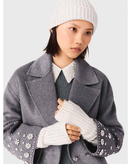 Maje White Wool And Rhinestone Mittens