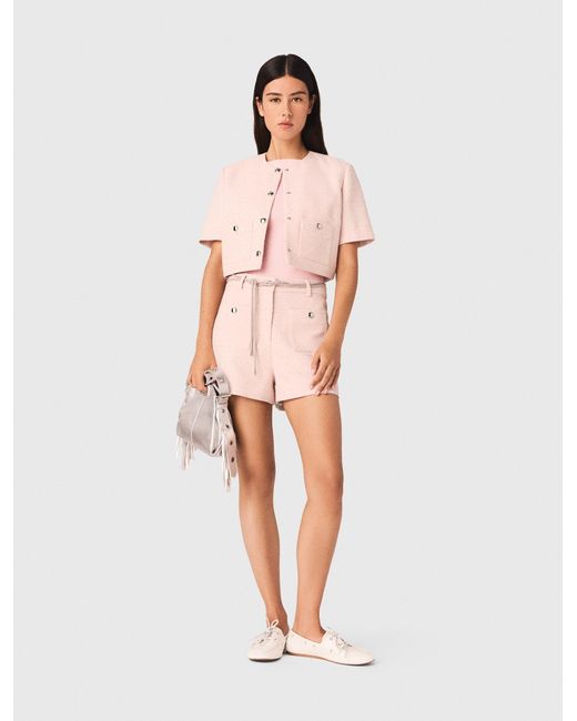 Maje White Short-Sleeved Tweed Jacket
