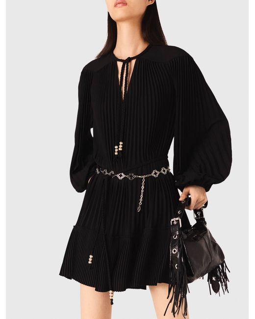 Maje Black Short Pleated Dress