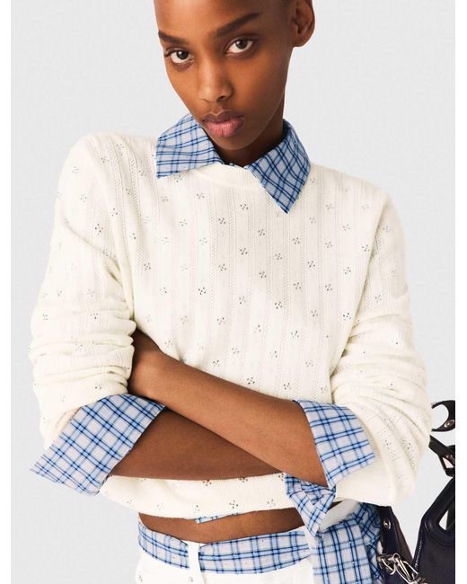 Maje White Rhinestone-Front Cardigan