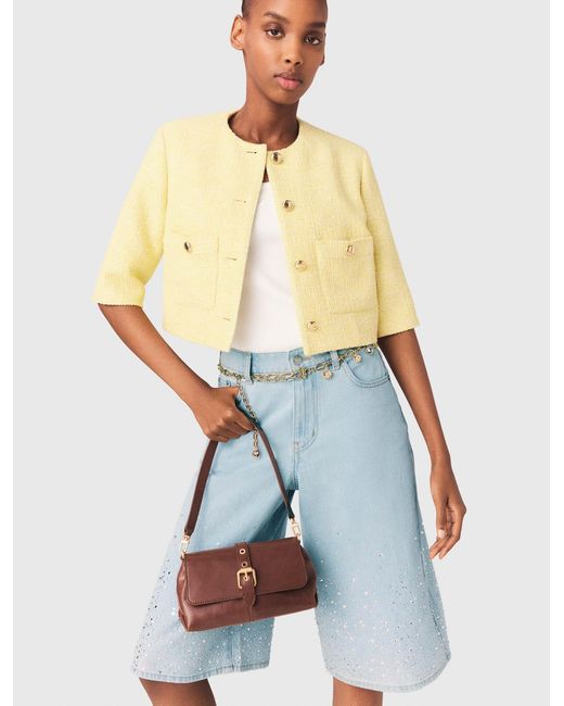 Maje Blue Short-Sleeved Tweed Jacket