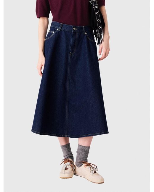 Maje Blue Mid-Length Flared Denim Skirt