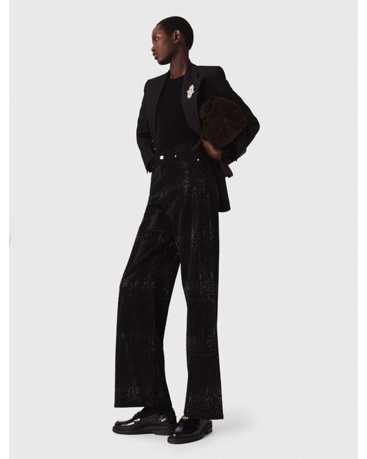 Maje Black Wide-Leg Rhinestone Jeans
