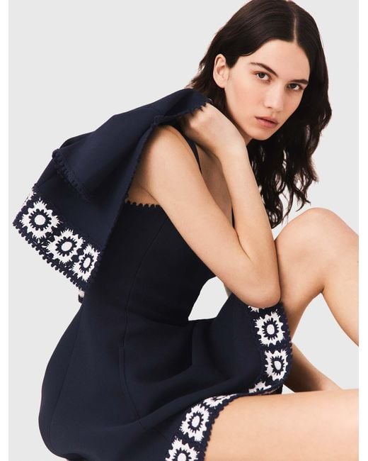 Maje Blue Dress With Crochet Panels