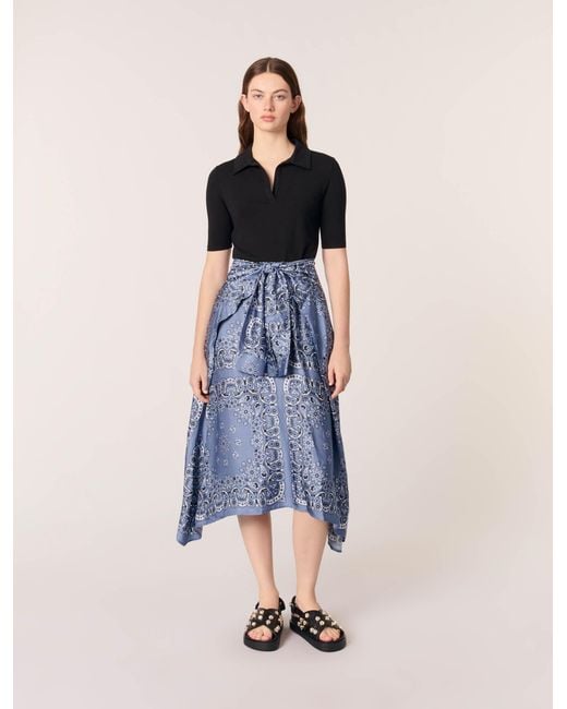 Maje Blue Layered-Effect Patterned Dress