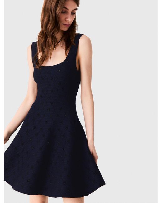 Maje Blue Short Jacquard Skater Dress