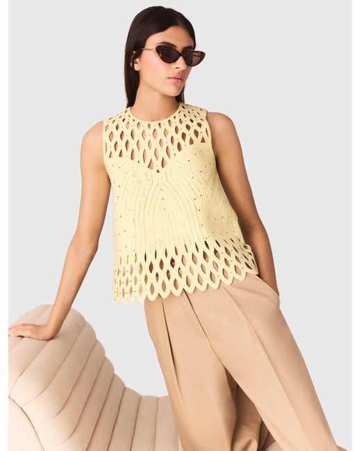 Maje Natural Crochet Rhinestone Top