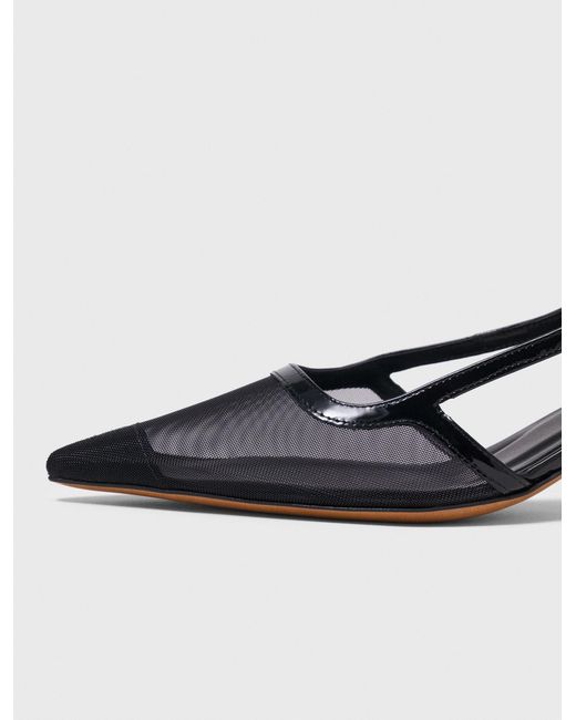 Maje White Leather And Mesh Slingbacks