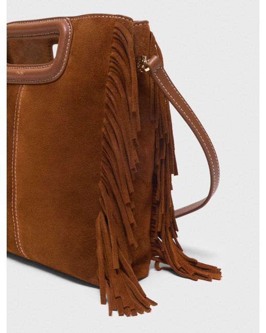 Maje Brown Topstitched Suede M Bag