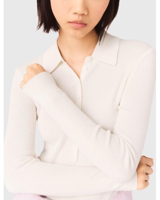Maje White Ribbed Polo Jumper
