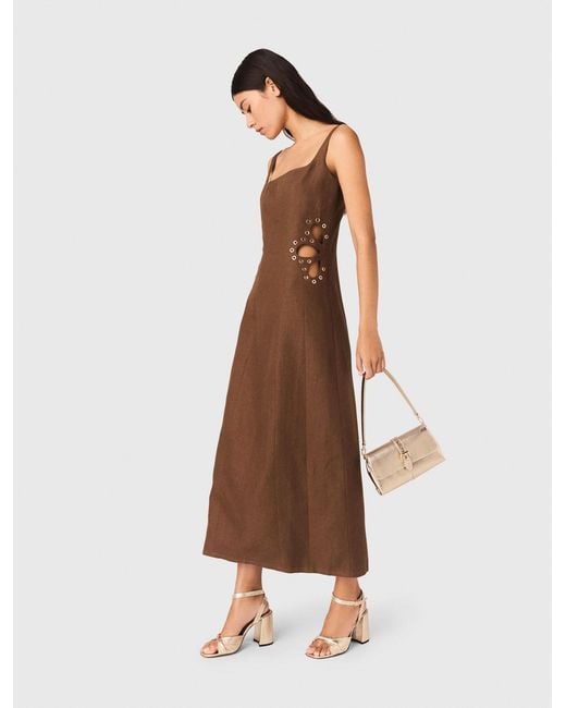 Maje Natural Linen Blend Maxi Dress