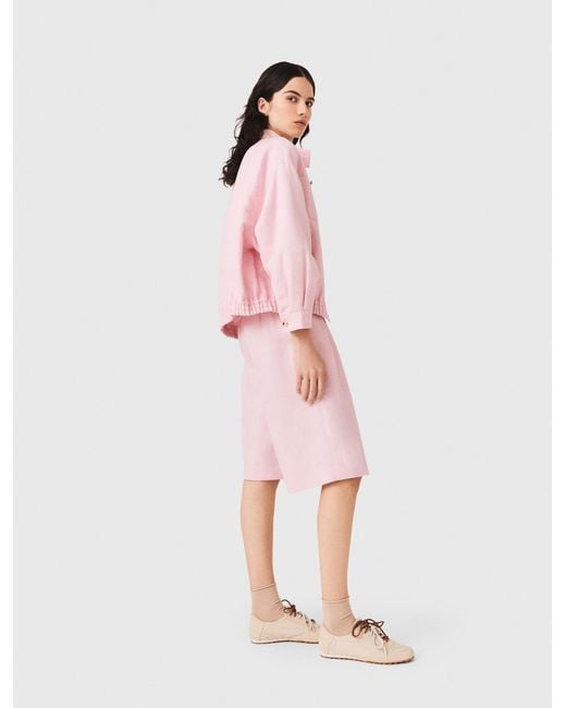 Maje Pink Linen Blend Bomber Jacket