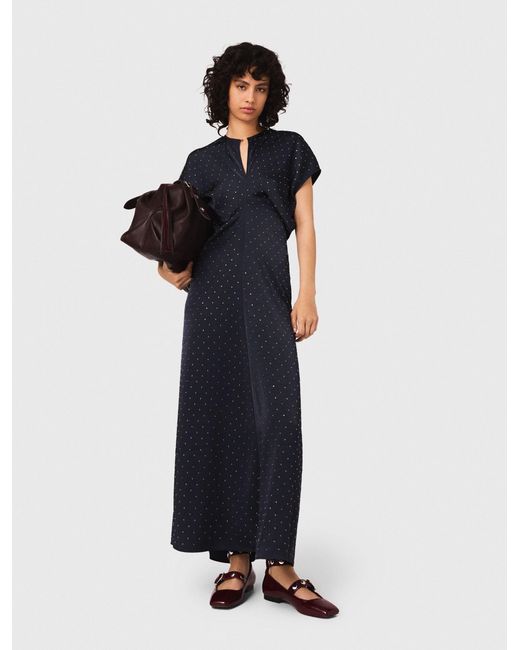 Maje Blue Studded Satin Maxi Dress
