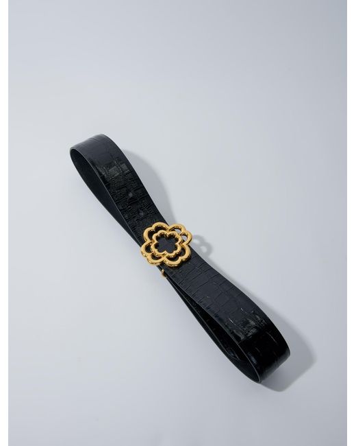 Maje Black Croc-Effect Leather Double M Belt