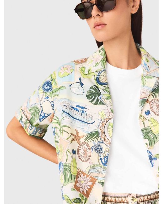 Maje White Patterned Cropped Shirt