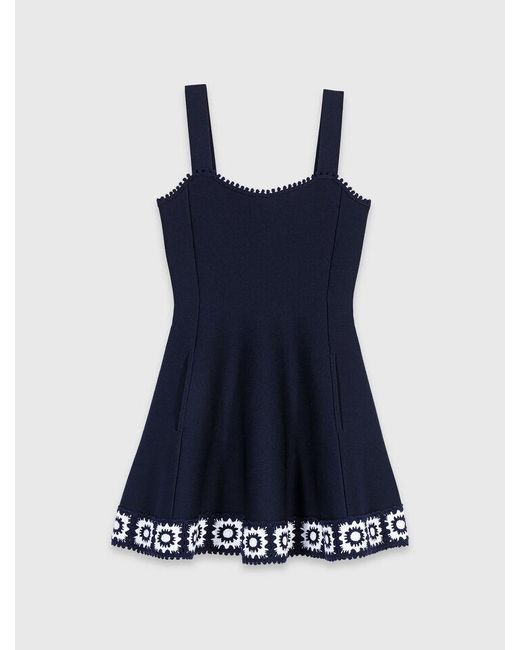 Maje Blue Dress With Crochet Panels