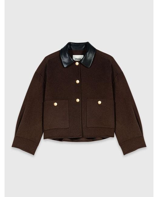 Maje Blue Short Wool Jacket With Pleated Back