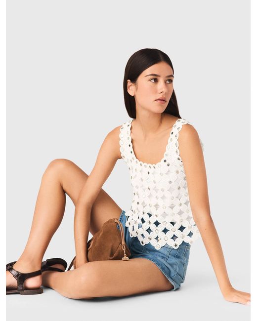 Maje Blue Mirrored Crochet Top