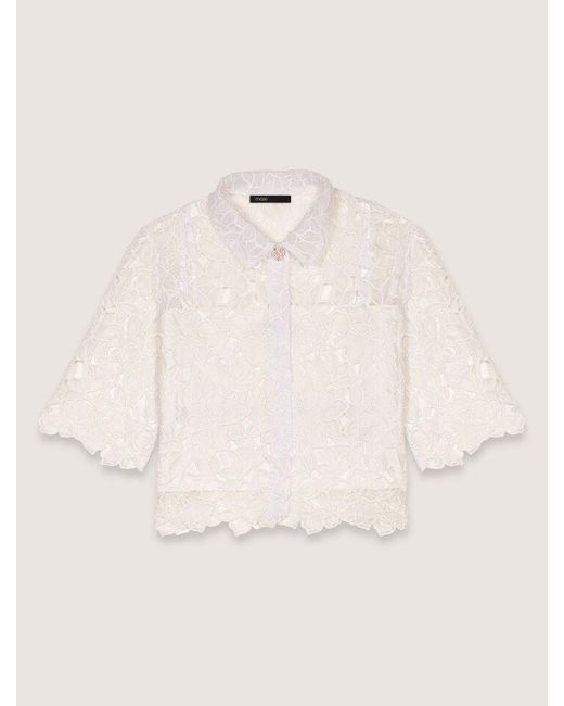Maje Natural Kurze Bluse Aus Floraler Guipure-Spitze