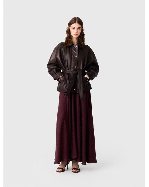 Maje Brown Oversize-Button Leather Jacket